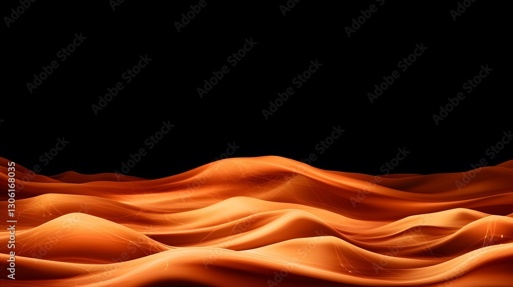 Poster the image contains an abstract landscape of flowing orange waves against a black background, with th