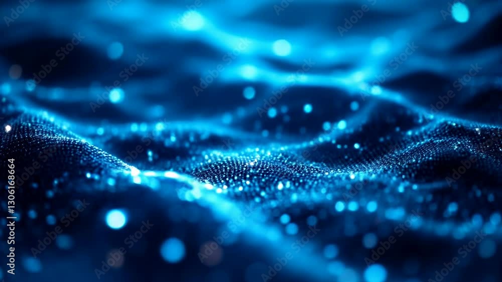 Poster dynamic flowing blue waves with sparkling light effects in high resolution