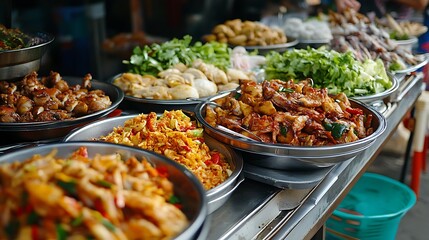 Obraz premium A variety of food are displayed in an appetizing way