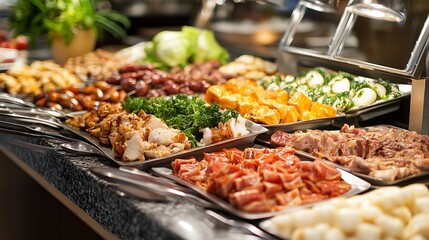 Obraz premium A variety of food items are displayed in an appetizing way