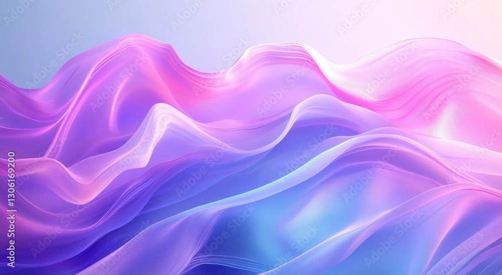 Poster abstract pastel wave pattern with flowing curves in pink and blue hues creating a serene and dynamic