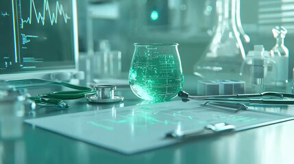 Naklejka premium A medical laboratory setup with digital data analysis elements