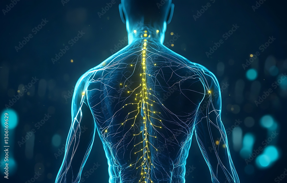 Poster exploring the nervous system functionality digital environment 3d visualization scientific concept f
