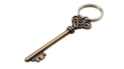  Vintage Bronze Skeleton Key Keychain – Antique Style Elegant Accessory on white background