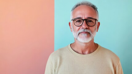 Obraz premium Confident Senior Man with Glasses Against a Colorful Background