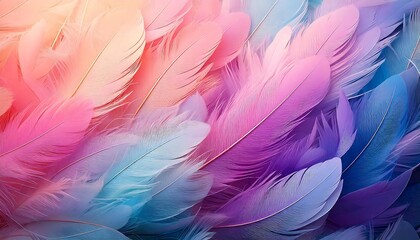 Obraz premium Soft pastel feathers with pink, purple and blue colors, abstract art colorful feather background