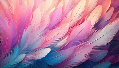 Obraz premium Soft pastel feathers with pink, purple and blue colors, abstract art colorful feather background