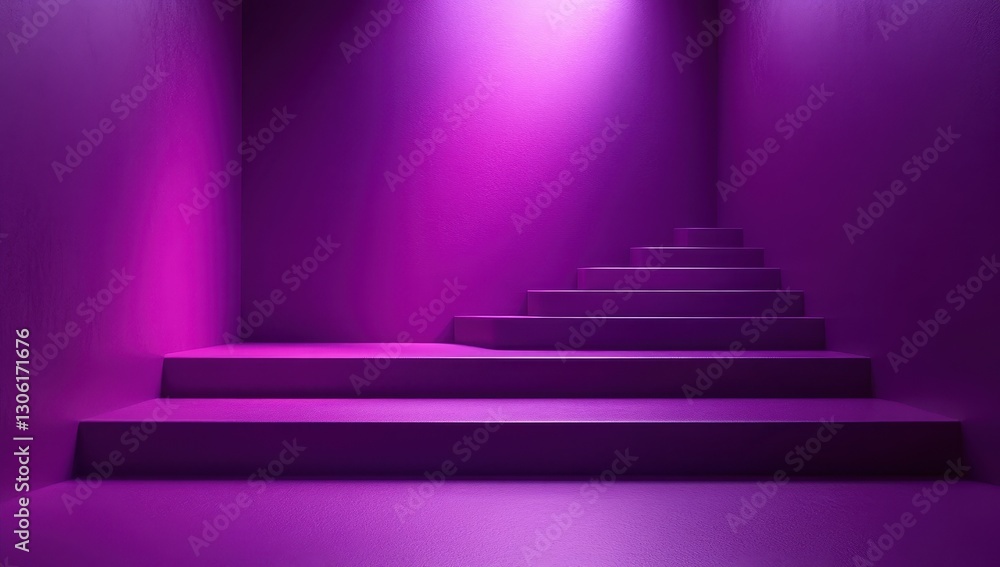 Poster abstract purple staircase scene with illuminated walls and soft shadows creating a dramatic and mode