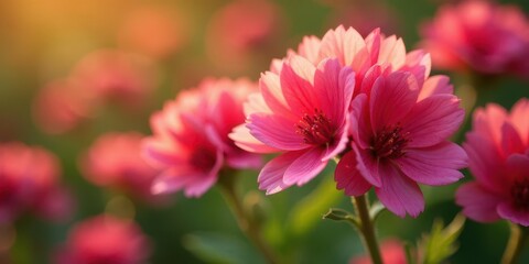 Obraz premium Delicate Pink Blossoms in Soft Golden Light, a Close-Up View of Nature's Beauty