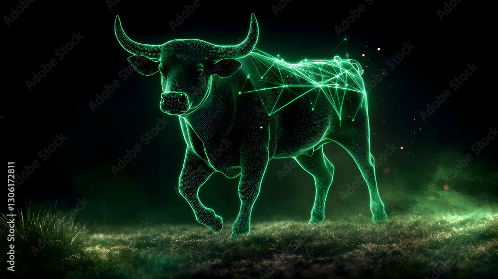 Poster digital green bull abstract illustration with network connection on