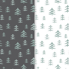 A seamless vector pattern featuring hand-drawn spruce trees in a minimalist Scandinavian style. The pattern is on a transparent background, making it easy to customize the colors. 