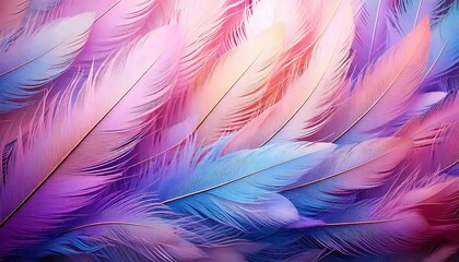 Obraz premium Soft pastel feathers with pink, purple and blue colors, abstract art colorful feather background