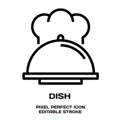 Dish symbol, featuring an editable stroke outline icon isolated on white background flat vector illustration. Pixel perfect