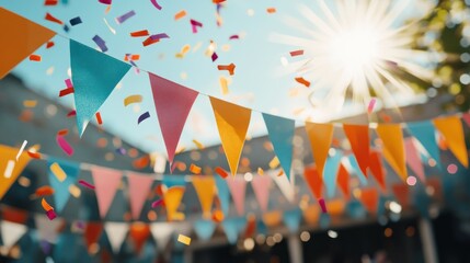Festive outdoor party bunting confetti celebration sunny day
