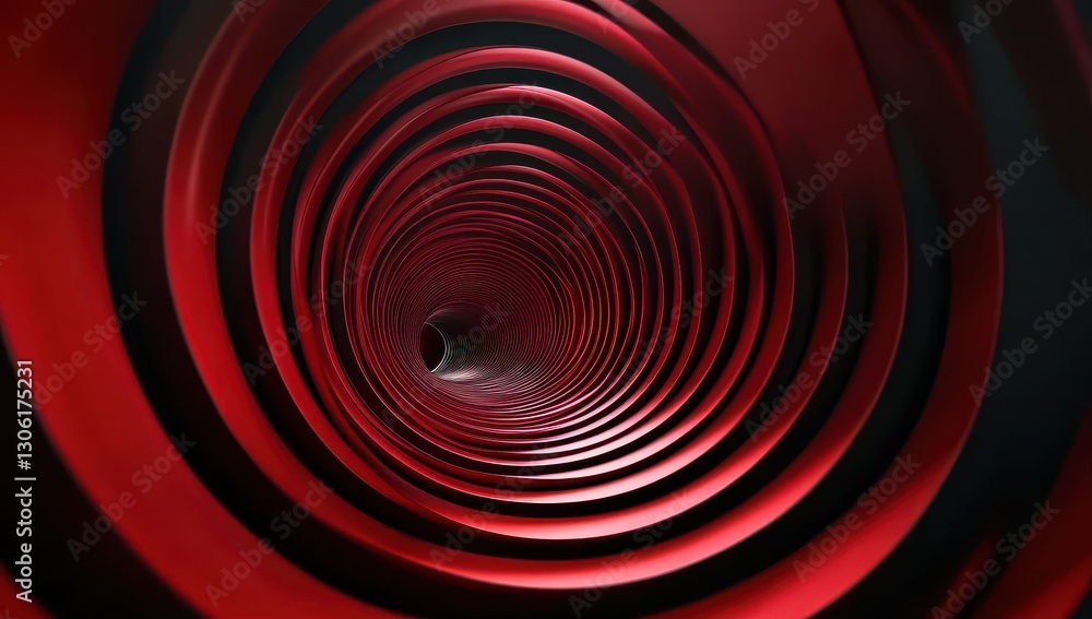 Poster abstract red spiral tunnel design with smooth curves for creative visualizations and backgrounds in 