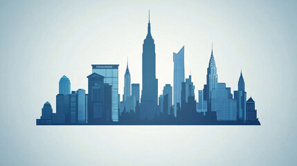 Fototapeta premium A stylized blue skyline silhouette featuring iconic skyscrapers, embodying an urban landscape and modern architecture.