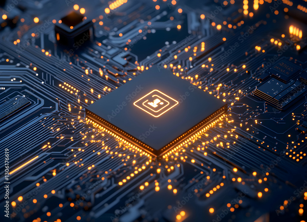 Poster a glowing microchip with an ai icon illustrating the future of technology