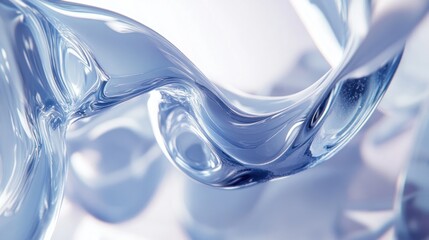Abstract blue liquid flowing, studio shot, white background, cosmetic ad