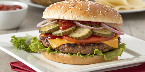 Homemade Beef Burger and Pickles