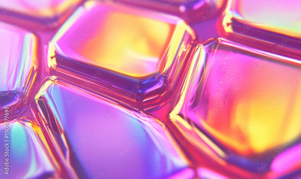 Poster iridescent hexagonal tiles abstract background, design element
