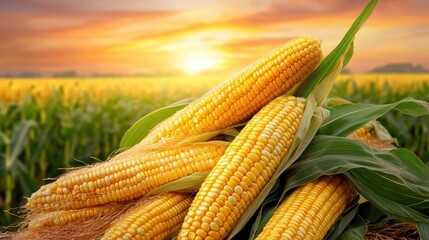 Golden corn harvest sunset field agriculture food