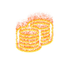 Burning icon coins on transparent background. Flames and small fire