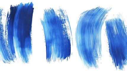 Blue paintbrush strokes, texture, white background, design element