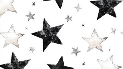 Fototapeta premium Hand-Drawn Black and White Stars on White Background for Creative Design Projects and Artistic Use