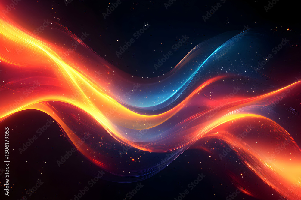 Poster abstract cosmic background with glowing light streaks and bokeh effect, suitable for modern science 