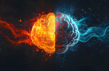 Abstract dual brain illustration showcasing logical and creative sides