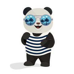 Funny Panda Wearing Striped Shirt and Sunglasses Enjoying a Sunny Day