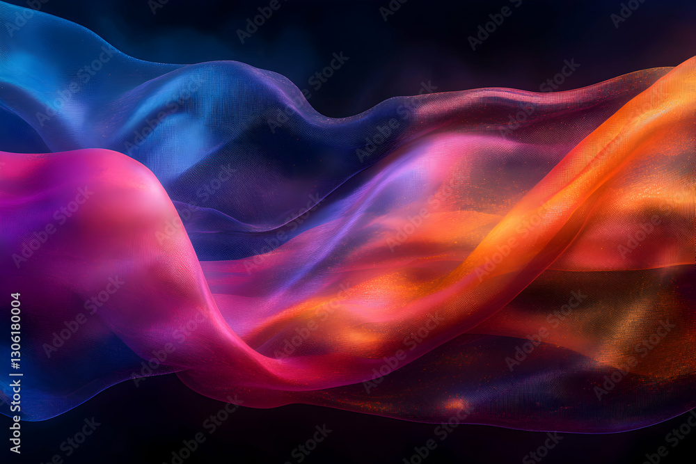 Poster abstract flowing fabrics with vibrant gradient colors on dark background