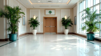 Fototapeta premium Sleek and Contemporary Hospital Interior Showcasing Healthcare Excellence A clean modern and professional medical facility that conveys an image of healthcare services and patient centric amenities