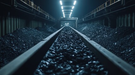 Coal transport, industrial railway, dark tunnel, mining, energy