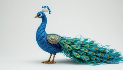 Fototapeta premium Exquisite Blue Peacock Figurine with Ornate Jewel Accents Stunning Artwork Display