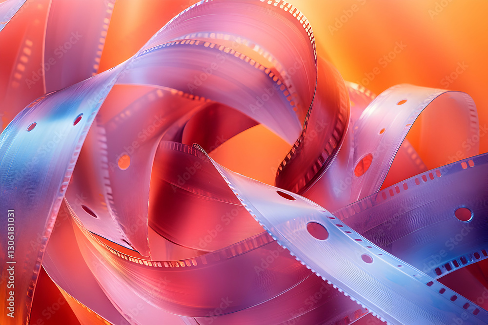 Poster abstract spiraling 35mm film photograph with translucent curves and vivid colors creating a mesmeriz