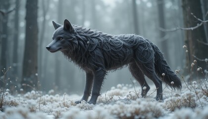 Obraz premium Majestic Gray Wolf in Snowy Winter Forest Habitat Wild Canine Animal in Nature Scene