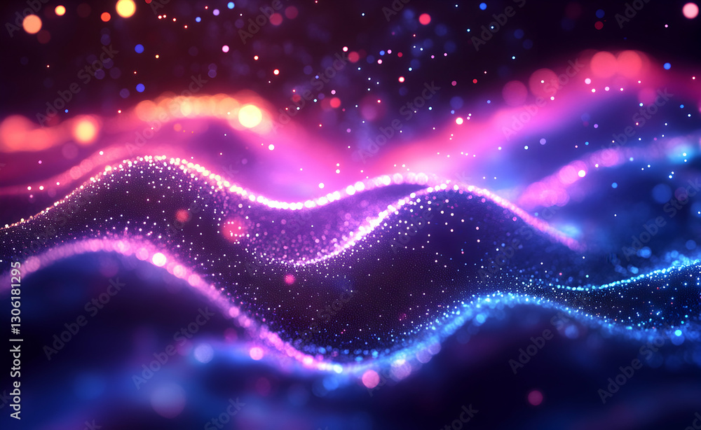 Poster abstract wave of glowing particles and dots on a dark background beautifully creates a mesmerizing a
