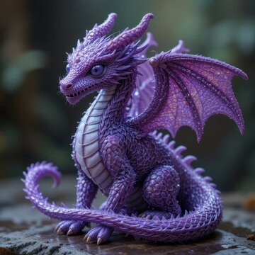 Adorable Purple Baby Dragon Figurine Fantasy Creature Mythical Beast Sculpture