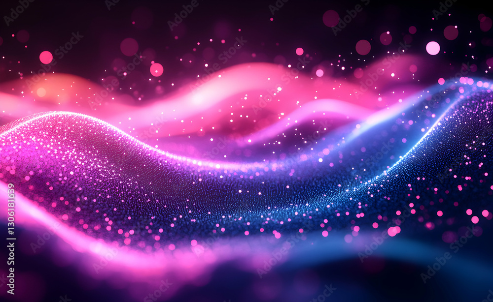 Aufkleber abstract wave of glowing particles and dots on a dark background space