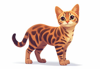 Fototapeta premium Adorable Bengal Cat Cartoon Illustration with Playful Expression and Striped Pattern
