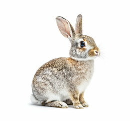 Adorable brown rabbit portrait on seamless white background in studio shot