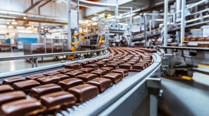 Fototapeta premium Chocolate candies conveyor belt factory production line