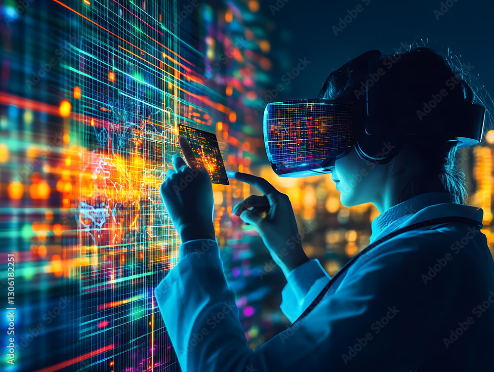 Poster exploring virtual reality technology in urban environments a futuristic perspective on digital inter