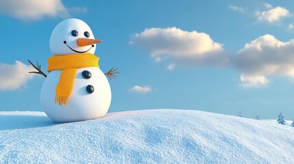 Obraz premium Happy snowman winter landscape postcard (1)
