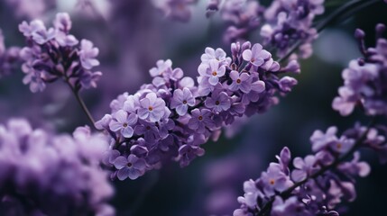 Obraz premium Purple lilac blossoms bloom in spring garden, soft focus background, perfect for greeting cards