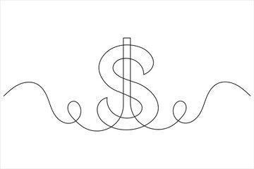 Dollar sign icon one line drawing and isolated continuous outline vector illustration