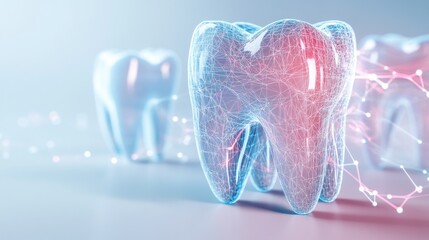 Digital tooth network; dental care; futuristic background