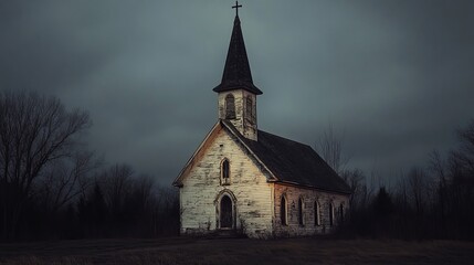 Fototapeta premium Foggy Night Surrounding a Dark Church
