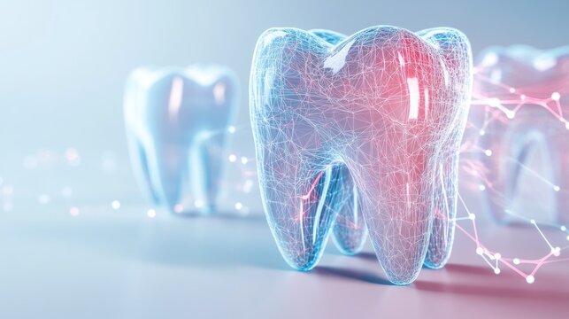 Digital tooth network; dental care; futuristic background